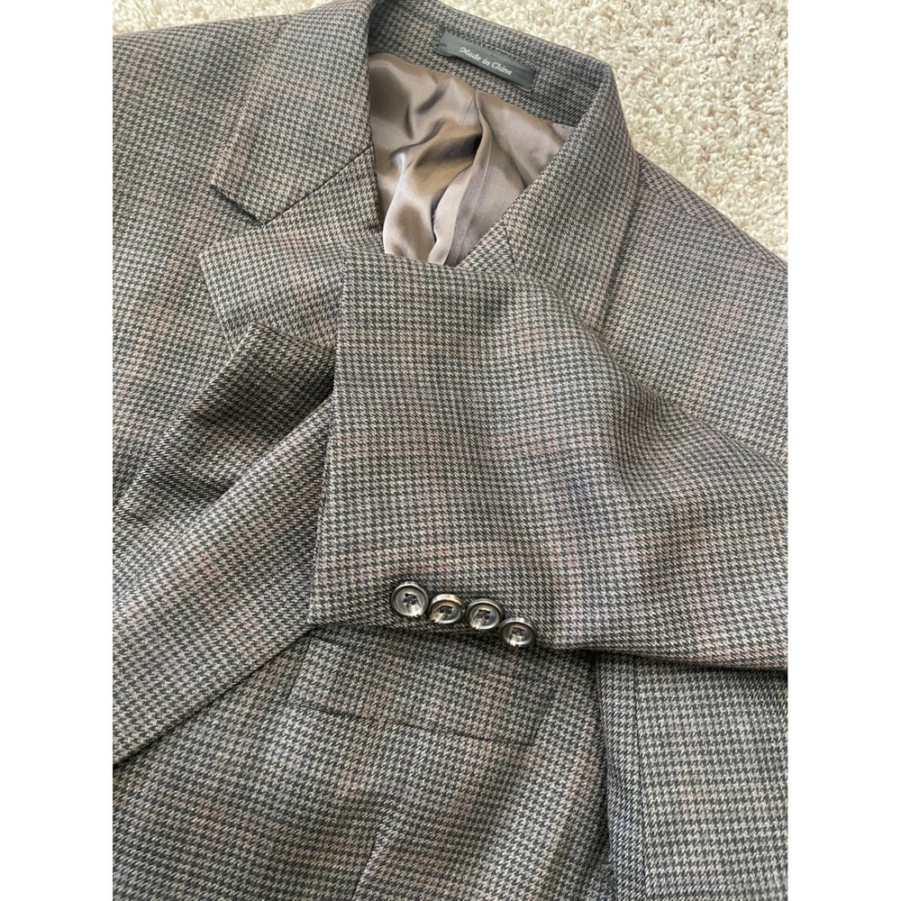 Lauren Ralph Lauren Blazer Mens 46R Brown Houndstooth Sport Coat Good Condition